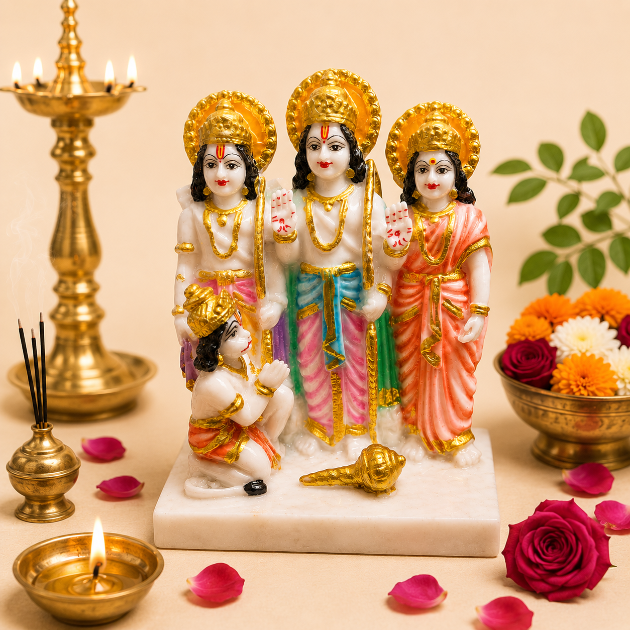 Ram Darbar Idol with Ram, Laxman, Sita & Hanuman – Marble Dust Multi colour (Murti)