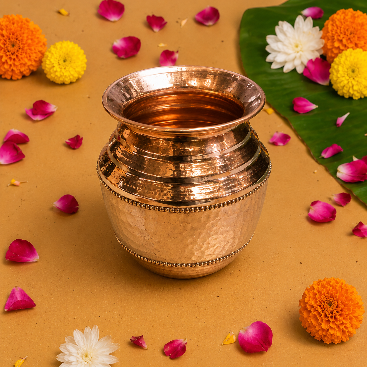 Pure Copper Pooja Kalash Lota, Traditional Indian Water Pot for Hindu Rituals, Diwali, Navratri, Housewarming, Wedding Ceremonies, 11.5 cm Height, 13.5 cm Width