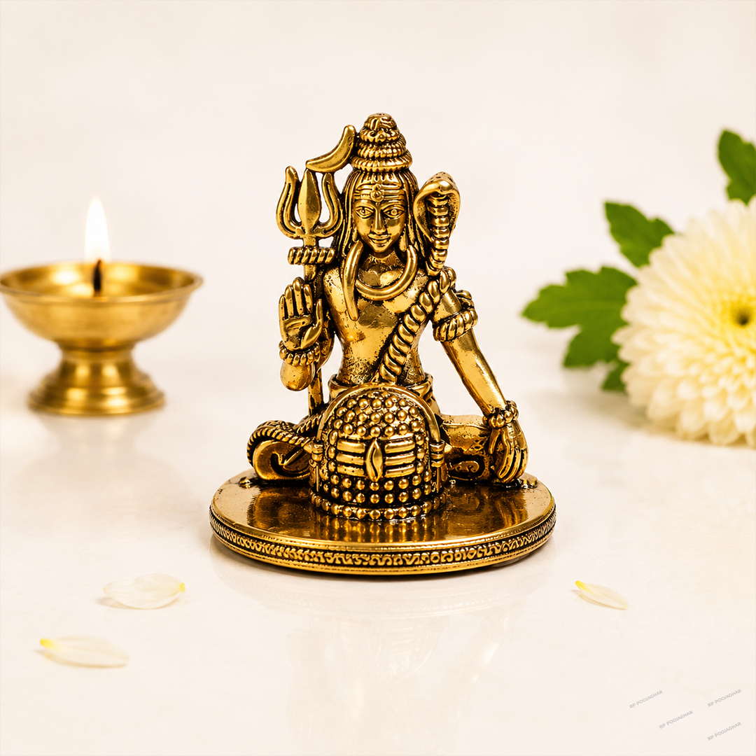 Brass 4 Inch Lord Shiva Murti God Shiv Ji Sitting On Base Idol For Gifting Decor Purpose Mahadeva Blessing Statue Bholenath Feng Shui Bhagwan Shankar Pratima For Maha Shivratri Home Temple Pooja