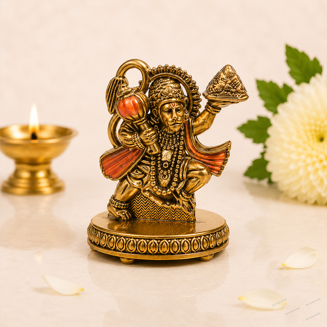 Ekhasa Pure Brass Hanuman Ji Murti for Home Puja | Decorative Showpiece  -  6 cm (Brass, Gold)