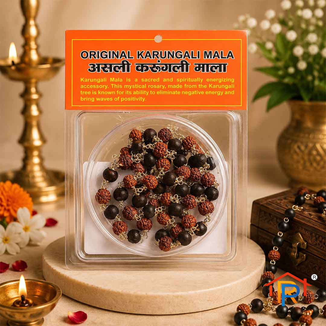 Natural Karungali Mala Black with Golden Cap Chain | Lab Certified Ebony Wood Mala (54 Beads, 8–10mm) | Govt. Certified करुंगली माला/ Black Ebony Necklace for Meditation, Protection & Spiritual Growth | Unisex