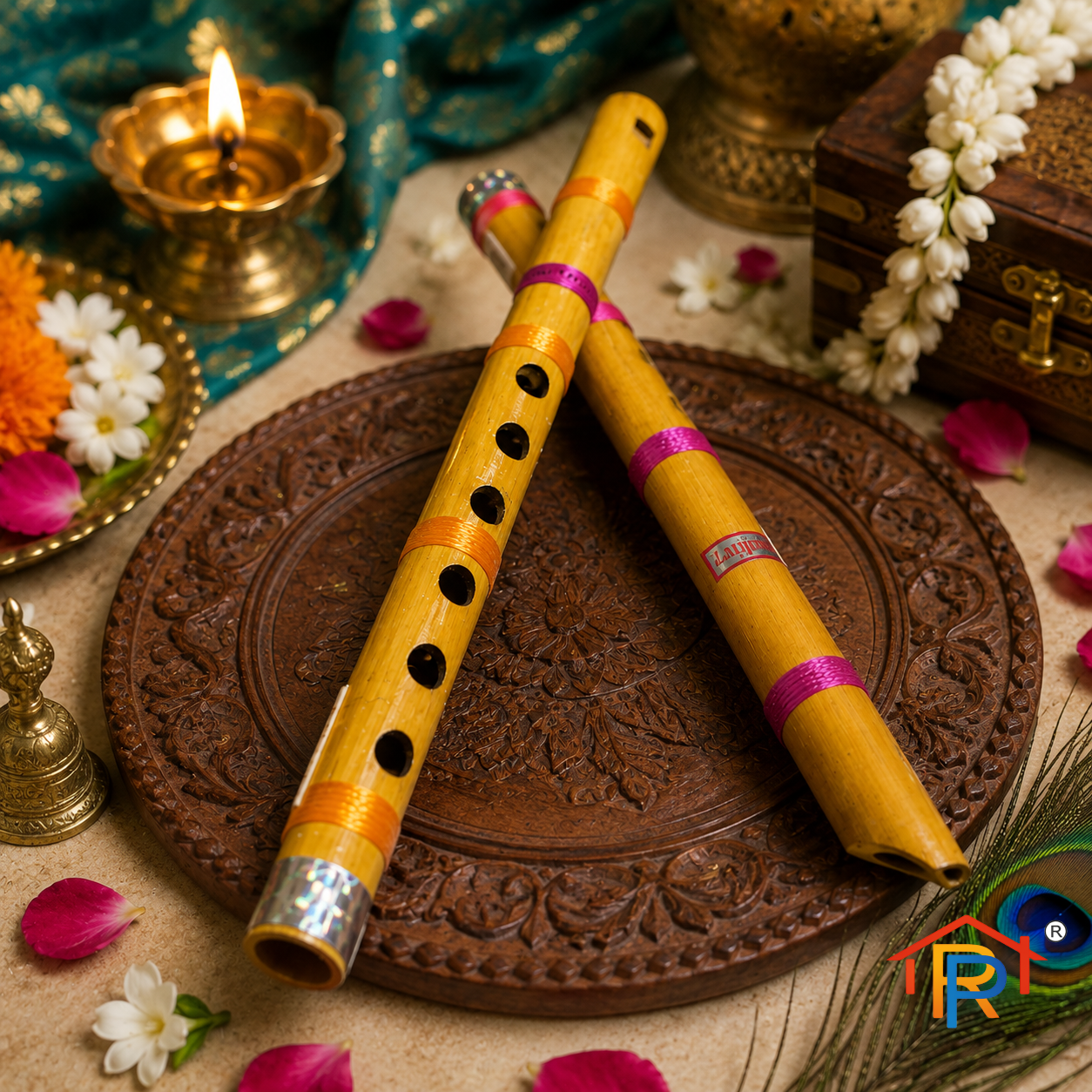 RP PoojaGhar Bamboo Flute Set | Krishna Bansuri for Laddu Gopal | Bal Gopal Shringar & Janmashtami Decoration