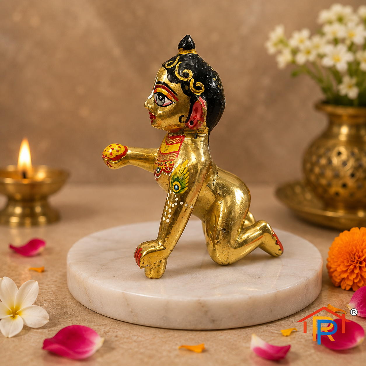 RP PoojaGhar Laddu Gopal Brass Idol | Bal Gopal Krishna Murti for Home Mandir, Puja & Janmashtami