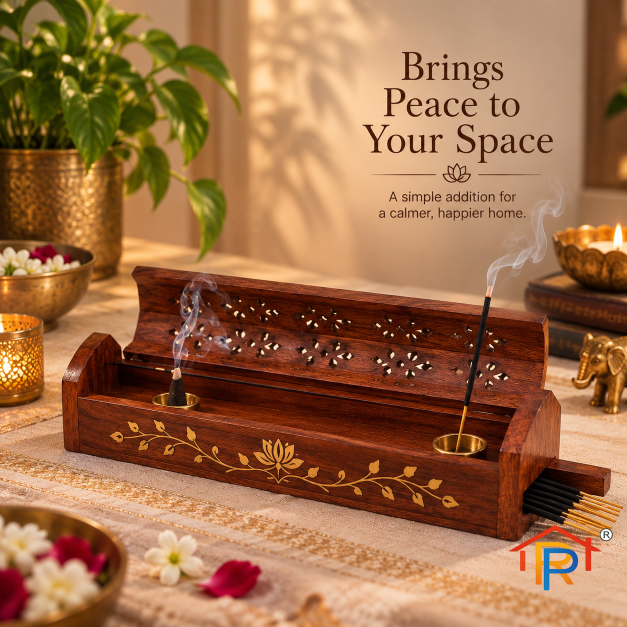 RP PoojaGhar Sugandh Dani | Traditional Incense & Fragrance Holder for Puja, Aarti, Havan & Home Temple