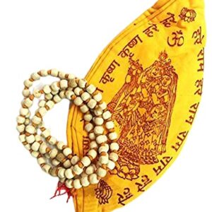 White Tulsi Mala 108+1 Beads with Jap mala Beg, Gomukhi, Gaumukhi, Prayer Beads Beg, Chanting Prayer Beg, Hare rama Hare Krishna jhola, Hindu Prayer Beg, jhola, jholi Meditation Bag, jhola