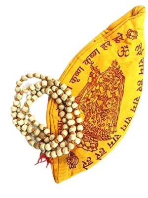 White Tulsi Mala 108+1 Beads with Jap mala Beg, Gomukhi, Gaumukhi, Prayer Beads Beg, Chanting Prayer Beg, Hare rama Hare Krishna jhola, Hindu Prayer Beg, jhola, jholi Meditation Bag, jhola