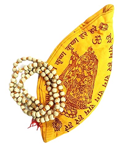 Version 1.0.0 White Tulsi Mala 108+1 Beads with Jap mala Beg, Gomukhi, Gaumukhi, Prayer Beads Beg, Chanting Prayer Beg, Hare rama Hare Krishna jhola, Hindu Prayer Beg, jhola, jholi Meditation Bag, jhola