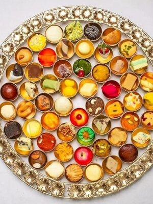 56 Bhog Thali Poojan/Pooja Traditional Thali for Temple, Pooja Room | Chappan Bhoj Thali for Puja (20 Inches - Golden)