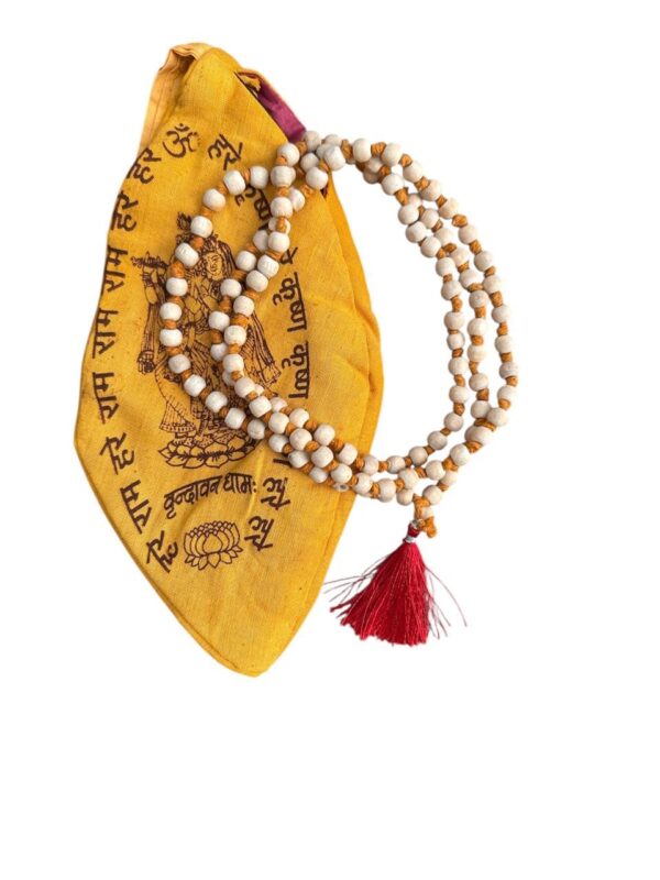 61Z0Voq9gKL._SL1280_ White Tulsi Mala 108+1 Beads with Jap mala Beg, Gomukhi, Gaumukhi, Prayer Beads Beg, Chanting Prayer Beg, Hare rama Hare Krishna jhola, Hindu Prayer Beg, jhola, jholi Meditation Bag, jhola