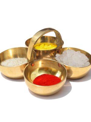 Pure Brass Small Pooja Roli, Chawal, Haldi, Kumkum Katori/Chawmukh with Handle for Home Mandir (8.5 X 8.5 CM) (Gold) (20 ml)