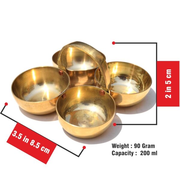 Pure Brass Small Pooja Roli, Chawal, Haldi, Kumkum Katori/Chawmukh with Handle for Home Mandir (8.5 X 8.5 CM) (Gold) (20 ml)