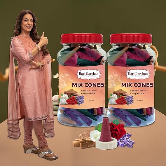 71f0+0PfTHL._SX569_ Natural Dhoop Cones Mix - 240 Cones | Lavender Rose Sandal Mogra | Pure Long-Lasting Dhoop Cones for Pooja Meditation Home Fragrance | Pack of 2 Jars 120 Cones Each for a Divine Aroma