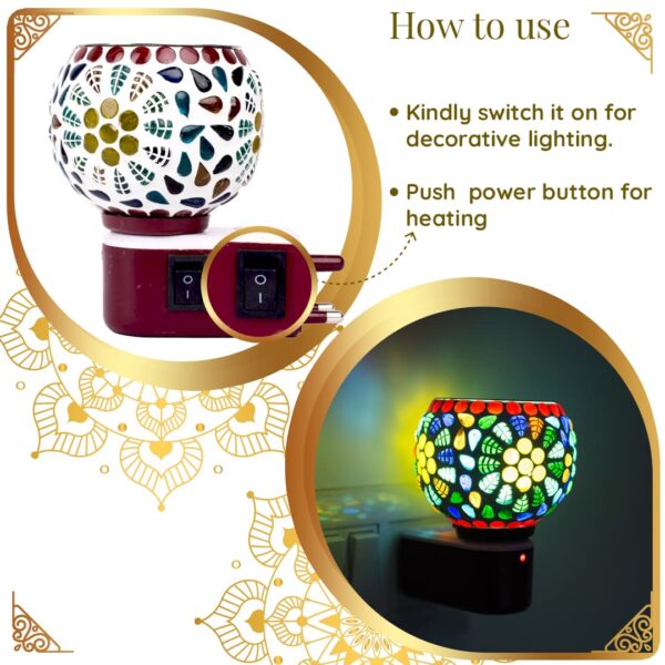 Ceramic Aroma Diffuser | Kapoor Dani Cum Night Lamp Multi Functional Essential Oil Camphor Burner For Fragrance With Switch On/Off Button For Heating Dn_17(Round)